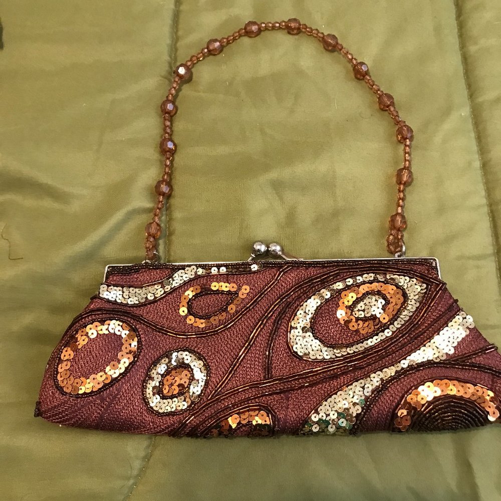 Brown Sequin Clutch Handbag